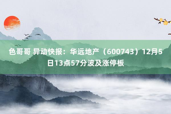 色哥哥 异动快报：华远地产（600743）12月5日13点57分波及涨停板